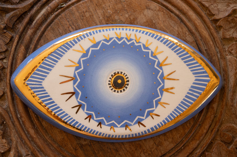 Handmade Ceramic Evil Eye Amulet – Eye Shape 8¨× 4¨ (20×10 cm)