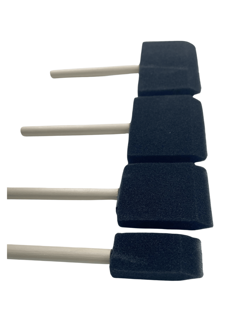 Wooden handle flat foam brush set - 4pcs - 1", 2", 3", 4"