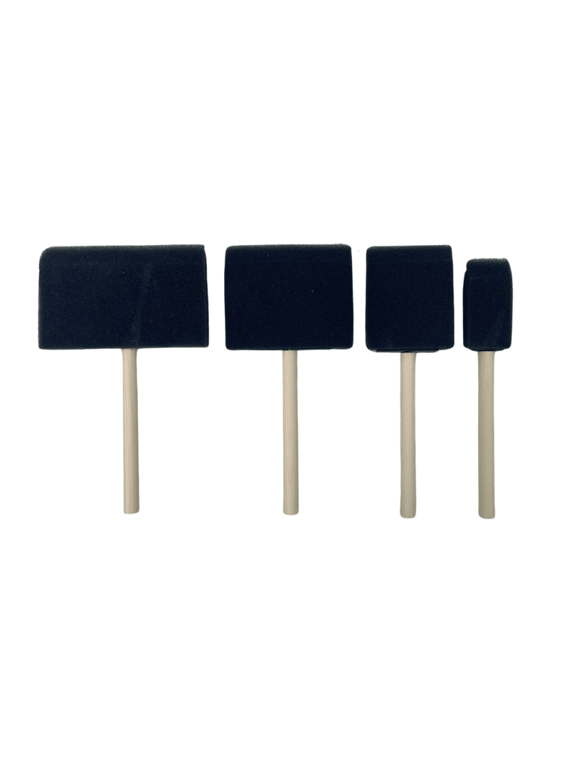 Wooden handle flat foam brush set - 4pcs - 1", 2", 3", 4"