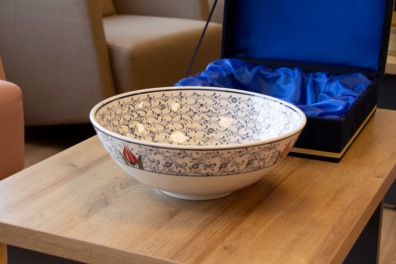 Golden Horn 30 cm Handmade Turkish Ceramic Bowl – Iznik Tile Design
