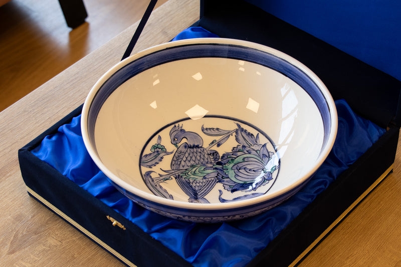 Voyage of Birds 25 cm Handmade Turkish Ceramic Bowl – Iznik Tile Design