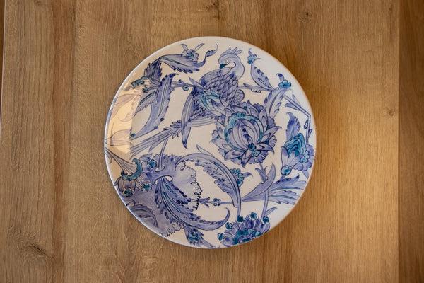 Voyage of Birds 25 cm Handmade Turkish Ceramic Plate – Iznik Tile Design