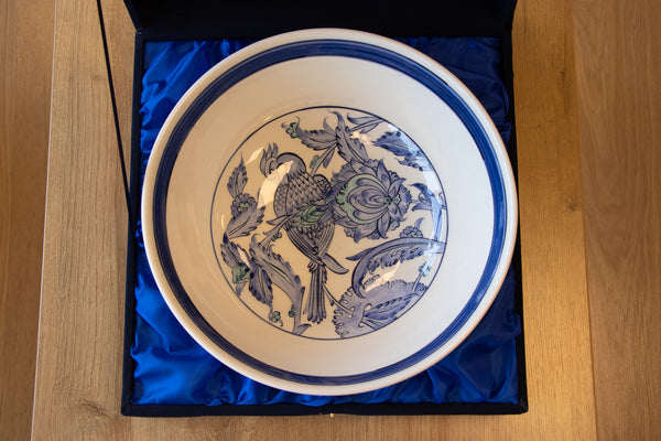 Voyage of Birds 30 cm Handmade Turkish Ceramic Bowl – Iznik Tile Design