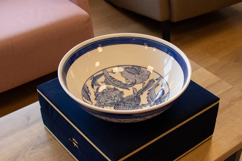 Voyage of Birds 30 cm Handmade Turkish Ceramic Bowl – Iznik Tile Design
