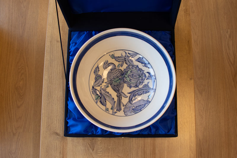 Voyage of Birds 30 cm Handmade Turkish Ceramic Bowl – Iznik Tile Design