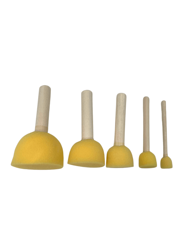 Wooden handle sponge brush set - 5pcs - dia. 13, 20, 30, 40, 50mm