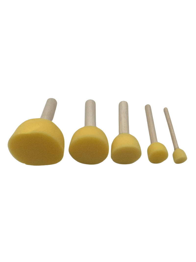 Wooden handle sponge brush set - 5pcs - dia. 13, 20, 30, 40, 50mm